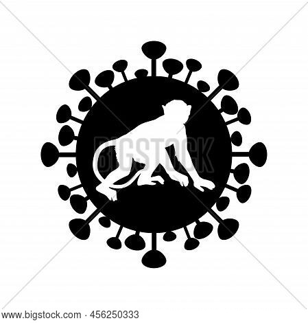 Monkey Pox. The White Silhouette Of A Monkey Inside The Black Silhouettes Of The Virus Icon