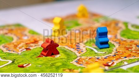 Board Game Carcassonne. Party Entertainment Or Family Leisure Hobby. Play Together. Strategic And Ec