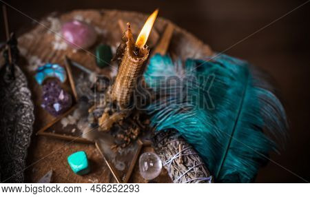 Concept Of Esoteric, Incantation, Future Predict And Paganism, Power Of Wicca, Rite On A Altar