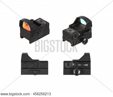 Modern Optical Collimator Sight. Aiming Device For Shooting At Short Distances. Isolate On A White B