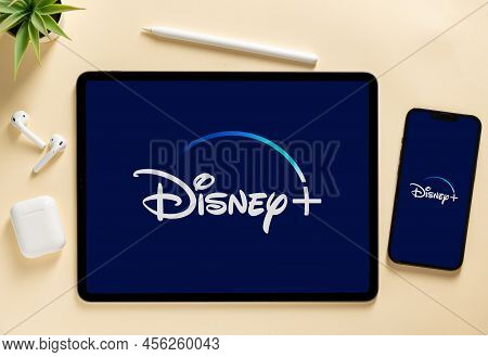 Antalya, Turkey - June 12, 2022. Disney Plus App Icon On Iphone Smartphone And Ipad Tablet Screen