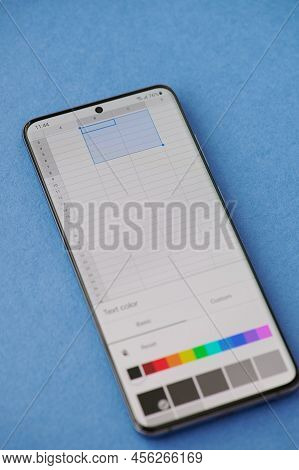 New York, Usa - June 28 2021: Working With Microsoft Excel Sheet  On Smartphone Screen Close Up