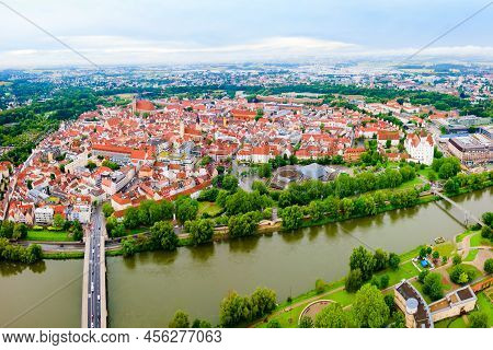 Ingolstadt Old Town Aerial Panoramic View. Ingolstadt Is A City On Danube River In Bavaria, Germany.