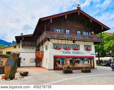 Oberammergau, Germany - July 03, 2021: Kathe Wohlfahrt Souvenir Shop In Oberammergau Town In Bavaria