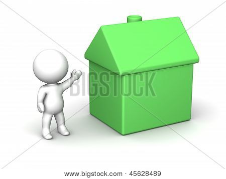 3D Man Presenting Small Green House