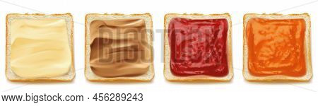 Square Slices Of Bread For Sandwich Or Toast With Peanut Butter Or Margarine, Jam Or Marmalade 3d Is