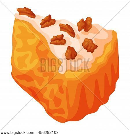 Cut Piece Of Baked Pie With Walnut, Cream And Shortcrust Pastry Vector Illustration