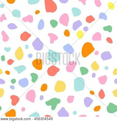 Funky Bold Geometric Print In Rainbow Gradient Colors. Colorful Organic Spots, Dots, Blobs, Cut Outs