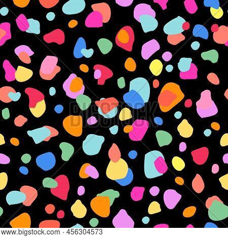 Funky Bold Geometric Print In Rainbow Gradient Colors. Colorful Organic Spots, Dots, Blobs, Cut Outs