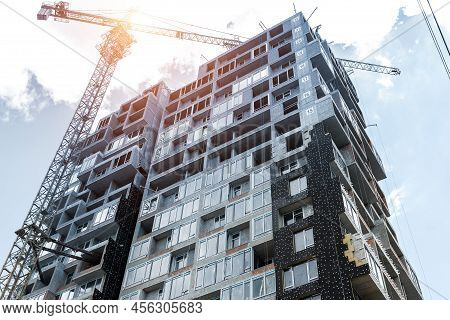 Residential Apartment Or Business Office Building Construction Site With External Wall Facade Insula