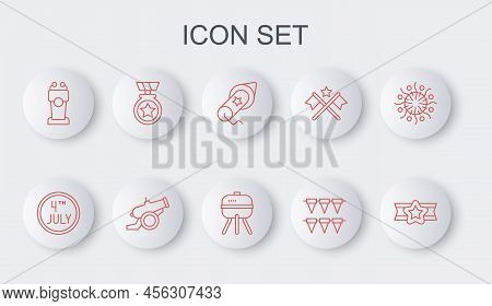 Set Line Star American Military, Calendar With Date July 4, Firework, Carnival Garland Flags, Stage 