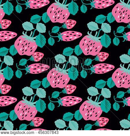 Modern Cute Seamless Pattern With  Pink And Red Strawberry For Summer Design Textile, Paper, Cover, 