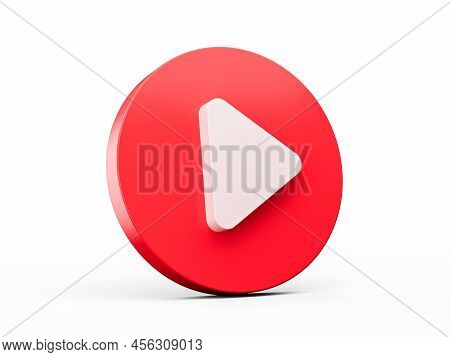 Red Play Button. Website Icon Symbol. Web Button Concept Of Video, Audio Playback. 3d Illustration