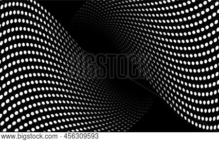 Abstract White Dot Concept Connected Wave Particle On Black Background.