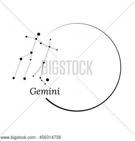 Round Frame, Wreath And Zodiac Sign Gemini. Vector Illustration For Advertising Design, Astrological