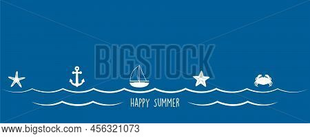 Summer Holiday Marine Design Banner Sea Boat Shell Starfish Ancher