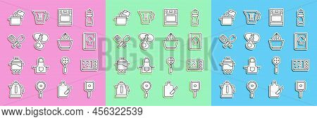 Set Line Frying Pan, Microwave Oven, Cookbook, Oven, Broken Egg, Crossed Fork And Spoon, Cooking Pot