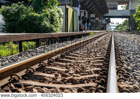 Thailand Railway Ground In The Open Sky Day At Lat Krabang Station, Bangkok Thailand.