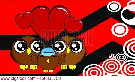 Happy Owl Family Cartoon Background Illustration In Vector Format