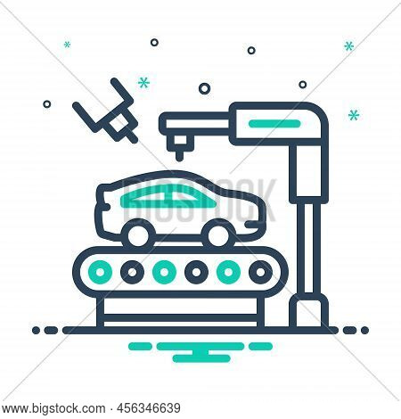 Mix Icon For Automotive Vehicular Automobile Machinery Manufacture Factory Robot Garage