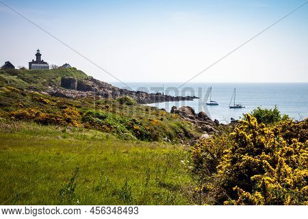 Chausey Island Coast And Lighthouse In Brittany, France