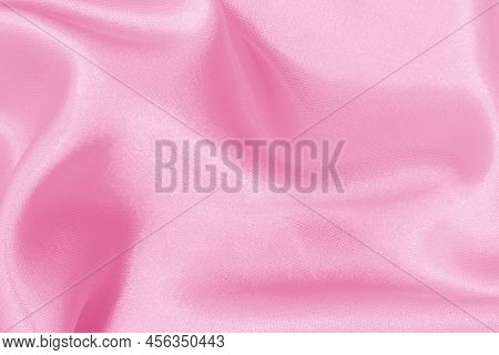 Pink Fabric Cloth Texture For Background And Design Art Work, Beautiful Crumpled Pattern Of Silk Or 