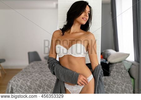 Portrait Of Sensual Beautiful Woman In Ligerie. Beauty, Fashion, Glamour Concept