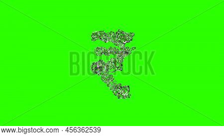 Shining Transparent Diamonds Rupee Sign On Chroma Key Screen, Isolated - Object 3d Rendering