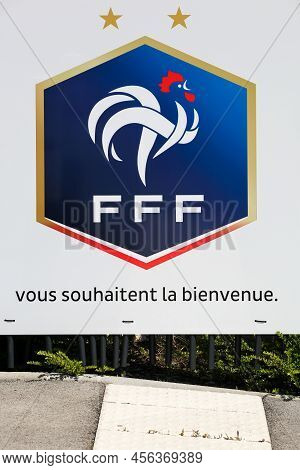 Macon, France - June 3, 2021: Emblem Of The French National Football Team And Federation On A Wall