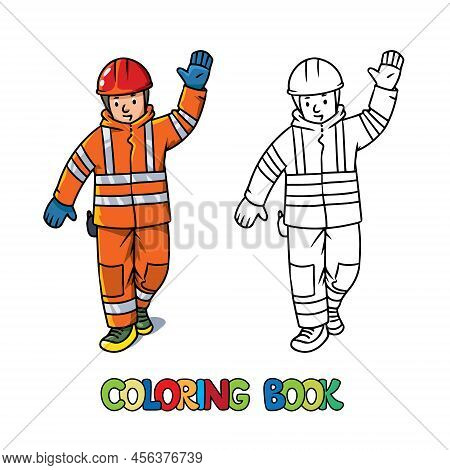 Lifeguard Or Rescuer Waving By Hand. Coloring Book