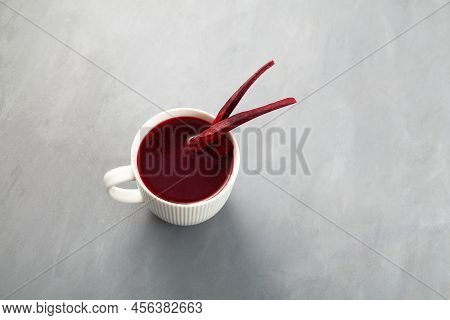 Salgam Or Fermented Beet Juice In Mug. Popular Turkish Drink. Traditional Beverage Made With Water, 