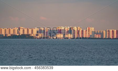 The Residential Complex On The Embankment Of The Neva River On Vasilievsky Island In Sunset