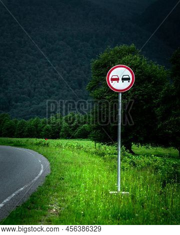 No Overtaking. European Road Sign. Overtaking Is Prohibited