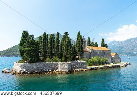 Island Of Saint George Is One Of Two Islets Off The Coast Of Perast In The Bay Of Kotor, Montenegro.