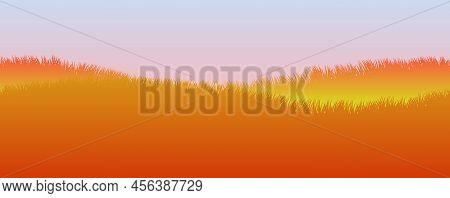 Autumn View. Grass. Nature Rural Landscape. Hilly Meadow. Pasture Is Overgrown. Overgrown Dense Lawn