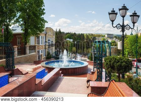 Pedestrian Area With Fountains On Dzerzhinsky Street In Kislovodsk, Russia