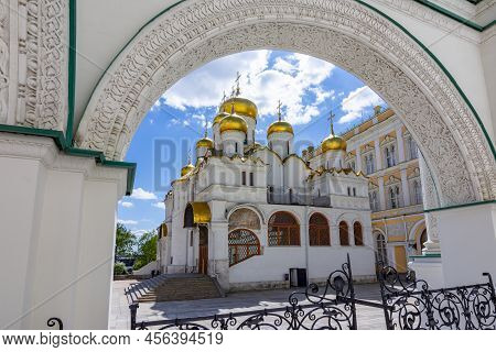 Blagoveshchensky Cathedral On Sobornaya Square Of Moscow Kremlin, Russia