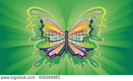 Background With Fantasy Butterfly. Dimension 16:9. Vector Illustration.