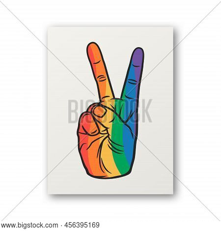 Peace Sign. Peace Hand Gesture. Vector Design For T-shirt, Plackard Print, Pride Month Concept. Typo