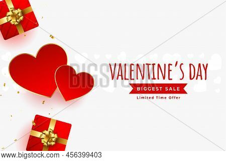 Two Red Hearts With Gift Boxes Valentines Day Sale Banner