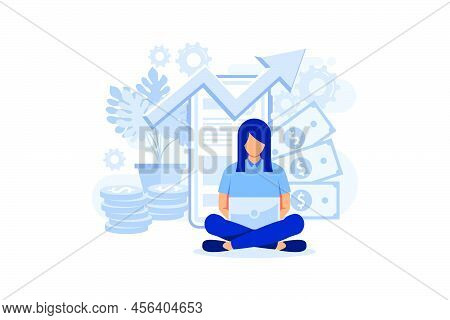 Girl Designer Freelancer Develops Business Application Online Onlain Purse And Investment. Seo Promo