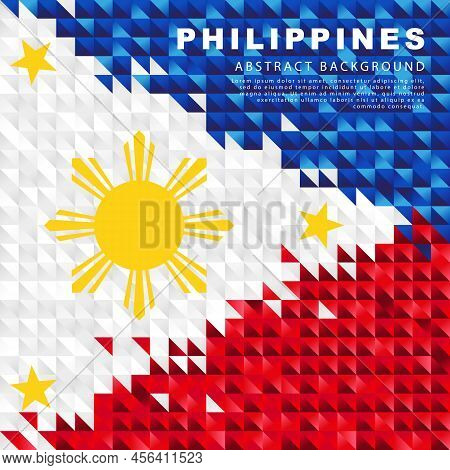 Flag Of The Philippines. Abstract Background Of Small Triangles In The Form Of Colorful Blue, White 