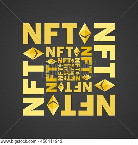 Nft Token In Crypto Artwork. Banner Non-fungible Token. Nft Non Fungible Token In Blockchain Technol