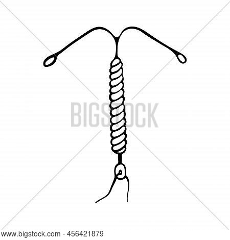 Hand Drawn Intrauterine Device. Doodle Object Isolated On White Background. Vector Illustration.
