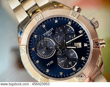 Poznan, Poland - 06.12.2022: Tissot Watch With Sapphire Crystal And Metal Bracelet Close-up. Macro V