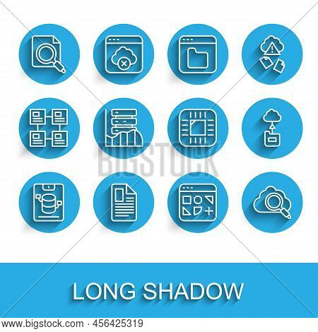 Set Line Server, Data, Web Hosting, File Document, Search Concept With Folder, Different Files, Clou