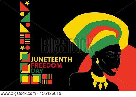Silhouette Of African American Woman With Headdress. Juneteenth Freedom Day. June 19, 1865. Freedom,