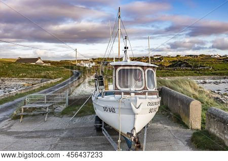 Rossbeg, County Donegal, Ireland - November 09 2021 : Fishing Vessel Parked At The Harbour For The W