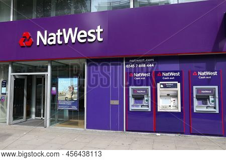 London, Uk - July 7, 2016: Cash Machines Of Natwest Bank Branch In London. National Westminster Bank