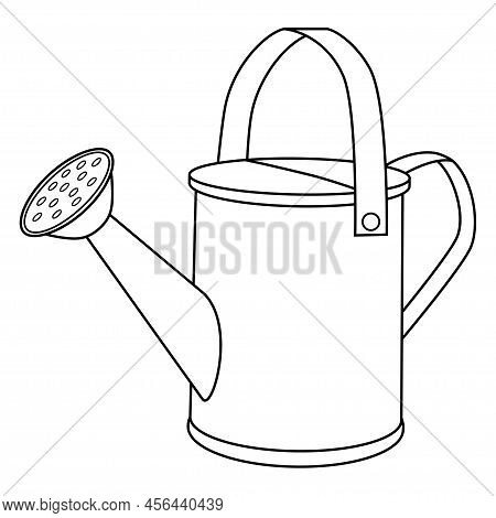 Coloring Page With Watering Can. Colorless Cartoon Garden Watering Can. Template Of Coloring Book Wi